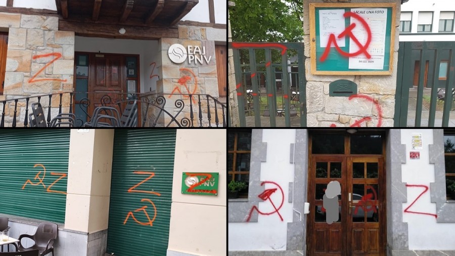 Larrabetzu, Lezama, Lemoa eta Zeberioko batzokietan Errusiaren alde eginiko pintadak egin direla salatu du BBBk 